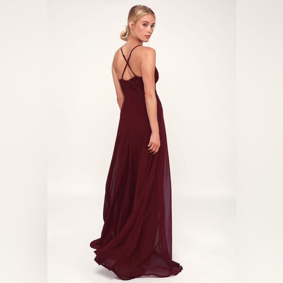 Lulu's NWT Madalyn Burgundy Lace Maxi Dress Size S - Picture 2 of 11